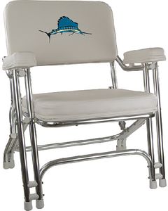 Springfield Deck Folding Chair&#44; White w/Embroidered Back small_image_label