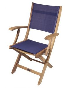 SeaTeak Bimini Folding Deck Armchair with Blue Textilene Fabric