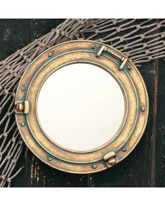 High Shine Porthole Wall Mirror, Verdi Green Finish, 11 1/2"