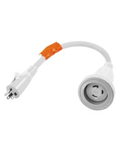 Hubbell Adapter, 15a 125v 2p 3w Straight Blade Lock Type Plug Male End To 30a 125v 2p 3w Twist-Lock Connector Body Female End, White small_image_label