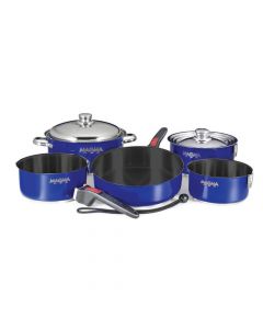 Magma, Nestable 10 Piece Teflon Stainless Steel Cobalt Blue Cookware, Grill Accessories