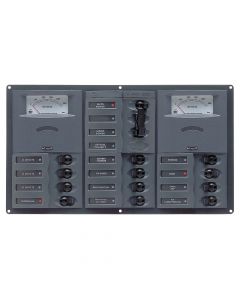 BEP AC Circuit Breaker Panel w/Analog Meters, 12SP 2DP AC230V Stainless Steel Horizonal