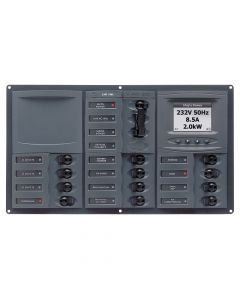 BEP AC Circuit Breaker Panel w/Digital Meters, 12SP 2DP AC230V ACSM Stainless Steel Horizontal