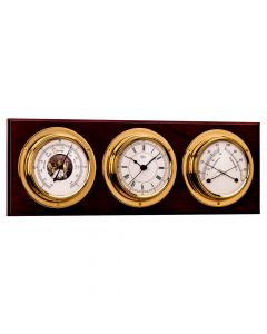 Barigo Weather Station w/Ship's Barometer, Comfortmeter & Quartz Ship Clock - Brass & Walnut - 3.3 Dial