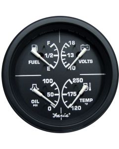 Faria Heavy-Duty Black 4" Multifunction [Fuel Level | Oil PSI (100 PSI) | Water Temp (120&deg;-250&deg; F) | Voltmeter (10-16 VDC)]