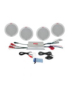 Pyle 4-Channel Waterproof MP3/iPod Amplified 6.5 Marine Speaker System - White