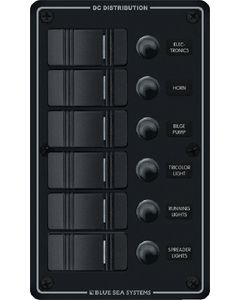 Blue Sea Systems Circuit Breaker 6 Position Vertical Water Resistant Panel, Black small_image_label