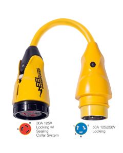 Marinco P504- 30 EEL 30A- 125V Female to 50A- 125/250V Male Pigtail Adapter - Yellow small_image_label